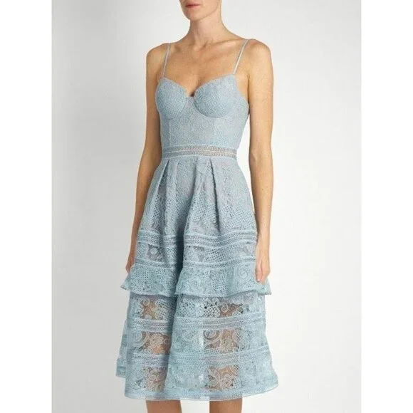 Self-Portrait | Dresses | Selfportrait Paisley Lace Sleeveless Tiered Midi  Dress Ice Blue Size 8 | Poshmark